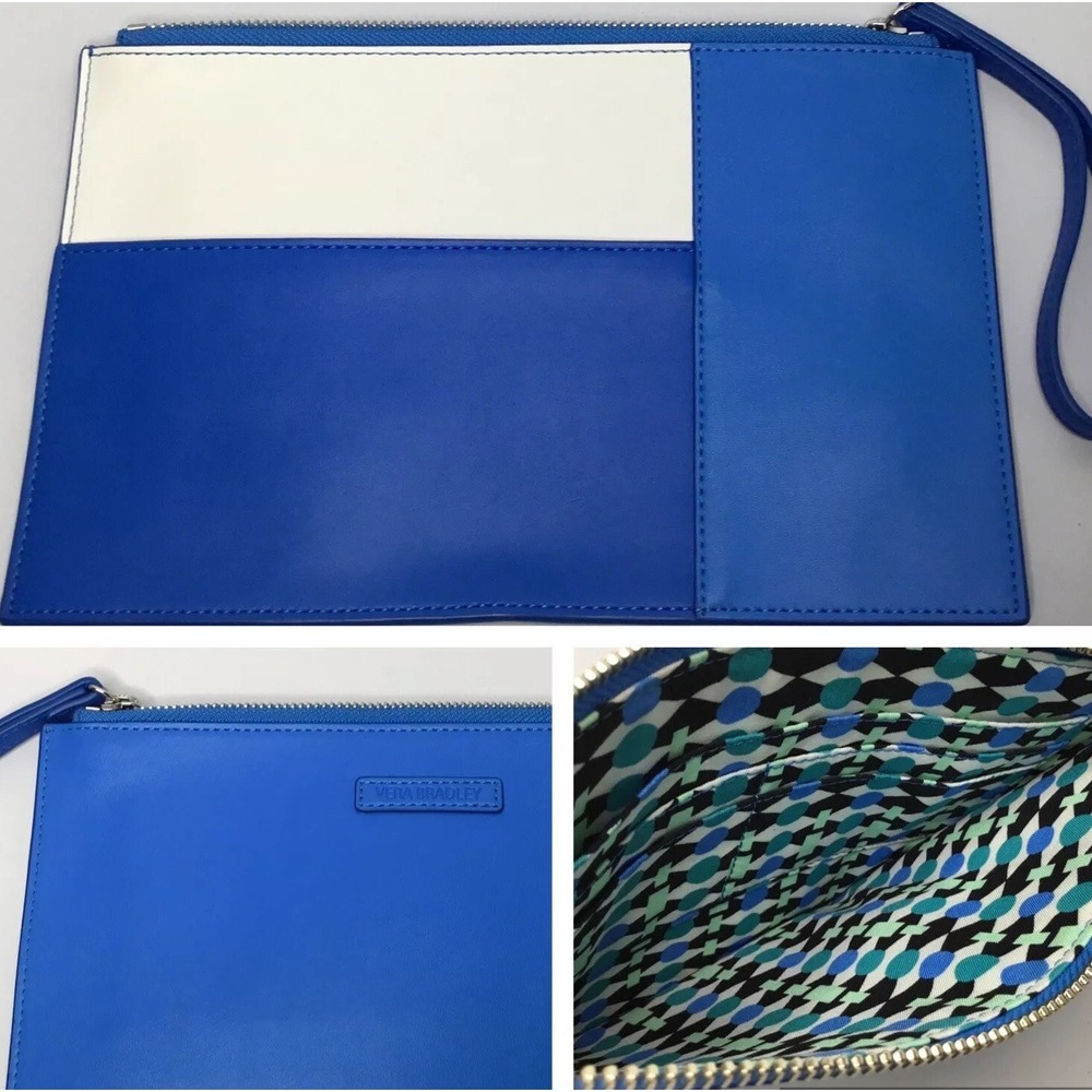 Vera Bradley Composition Wristlet Pouch Clutch Bag Colorblock Blue Off White